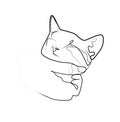 female hand scratching the chin of a kitten. Minimalist cat in abstract hand drawn style