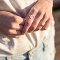 Female hand with silver jewelery, rings and bracelets minimalist Royalty Free Stock Photo