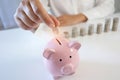 Female hand stack coins  growing business. Saving money Royalty Free Stock Photo