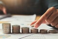 female hand stack coins to show for business accounting concept Royalty Free Stock Photo