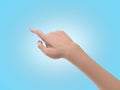 Female hand touching or pointing to something 3d render on blue gradient Royalty Free Stock Photo