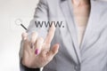 Female hand touching a web search bar with www and magnifying glass icon Royalty Free Stock Photo