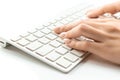 Female hand. Hand typing on desktop office computer keyboard. Woman using laptop. Female online work female. Online Royalty Free Stock Photo