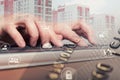 Female hand typing on laptop computer keyboard. Internet security concept Royalty Free Stock Photo