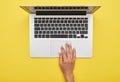 Female hand using touchpad of laptop Royalty Free Stock Photo
