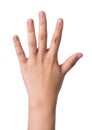 Female hand on white ,number five sign Royalty Free Stock Photo