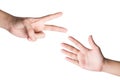 Female hand on white , roshambo sign Royalty Free Stock Photo