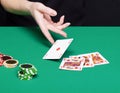 Female hand with a winning card combinations