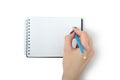 Female Hand Writing On Notebook With White Background Isolated