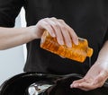 Female hands applying liquid soap or shampoo close up Royalty Free Stock Photo