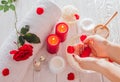 Female hands in bowl with rose water. Skincare and spa concept Royalty Free Stock Photo
