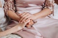 Female hands bride mother wedding day inside Royalty Free Stock Photo