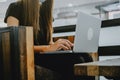 Female hands of businesswoman professional user worker using typing on laptop notebook keyboard Royalty Free Stock Photo