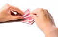 Female hands counting money in Chinese yuan Royalty Free Stock Photo