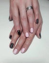 Manicure Black Pink Nail,glossy and matt finish combined manicure