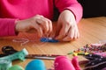 Female hands doing crafts from felt Royalty Free Stock Photo