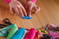 Female hands doing crafts from felt Royalty Free Stock Photo
