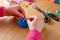 Female hands doing crafts from felt Royalty Free Stock Photo
