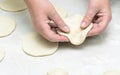 In female hands dough for pies