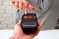 Female hands entering credit card PIN for password security in terminal Royalty Free Stock Photo