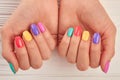 Female hands with fashionable summer manicure.