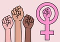 Female hands, feminist sign, feminism symbol, vector Royalty Free Stock Photo