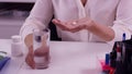 Female hands with glass of water and tablets. Woman hand with pills medicine tablets and glass of water for headache. Royalty Free Stock Photo