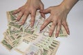 A female hands hold Ukrainian money. Hryvnia 500. Ukrainian bills of five hundred hryvnia. Twenty thousand Ukrainian hryvnias Royalty Free Stock Photo