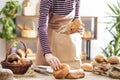 Female hands holding bread packet Royalty Free Stock Photo