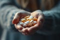 female hands holding pills. ai generated Royalty Free Stock Photo