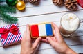 Female hands holding a cookie Royalty Free Stock Photo