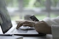 Female hands holding credit card and using laptop. Online shopping Royalty Free Stock Photo