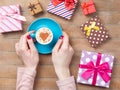 Female hands holding cup of coffee Royalty Free Stock Photo