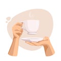 Female hands holding a cup of hot drink like coffee or tea. Coffee day. Hyugge. Twosome conversation.