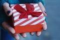 Female hands holding a gift box, present. Royalty Free Stock Photo