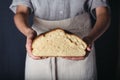 Female hands holding homemade fresh baked half bread. Gluten free, healthy diet concept. Royalty Free Stock Photo