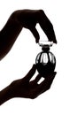 Female hands holding a perfume bottle