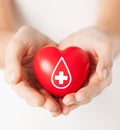 Female hands holding red heart with donor sign Royalty Free Stock Photo