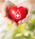 Female hands holding red heart with donor sign Royalty Free Stock Photo