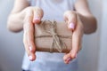 Female hands holding small gift box Royalty Free Stock Photo