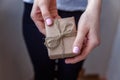 Female hands holding small gift box Royalty Free Stock Photo