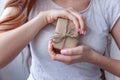 Female hands holding small gift box Royalty Free Stock Photo