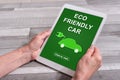 Eco friendly car concept on a tablet Royalty Free Stock Photo