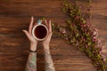 Female hands holding tea cup Royalty Free Stock Photo