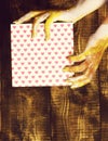 Female hands holding valentine present Royalty Free Stock Photo