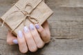 Female hands with light purple nail design Royalty Free Stock Photo