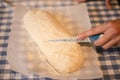 Female hands making yeast pizza dough, kneading dough for homemade bread,