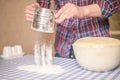 Female hands making yeast pizza dough, kneading dough for homemade bread, Royalty Free Stock Photo