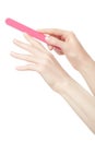 Female hands manicure with nail file Royalty Free Stock Photo