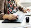 Female Hands Mousepad Keyboard Desk Concept Royalty Free Stock Photo